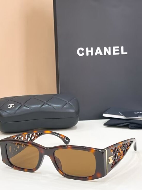 Chanel Tortoise Sunglasses with Lattice Temples & CC Logo
